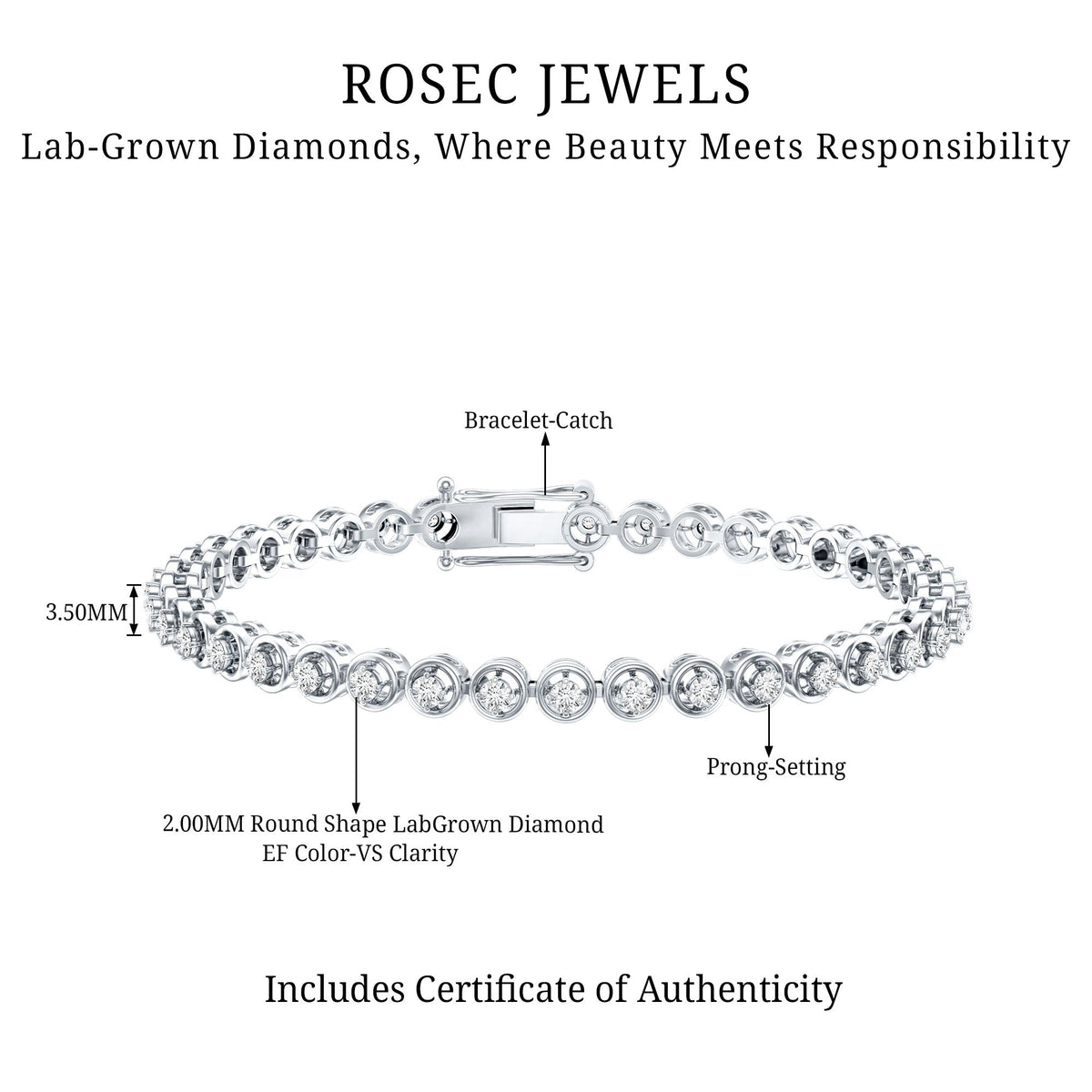 Certified Lab Grown Classic Round Diamond Bridal Tennis Bracelet