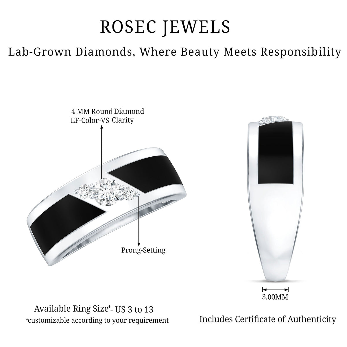 Certified Lab Grown Diamond Mens Wedding Band With Enamel