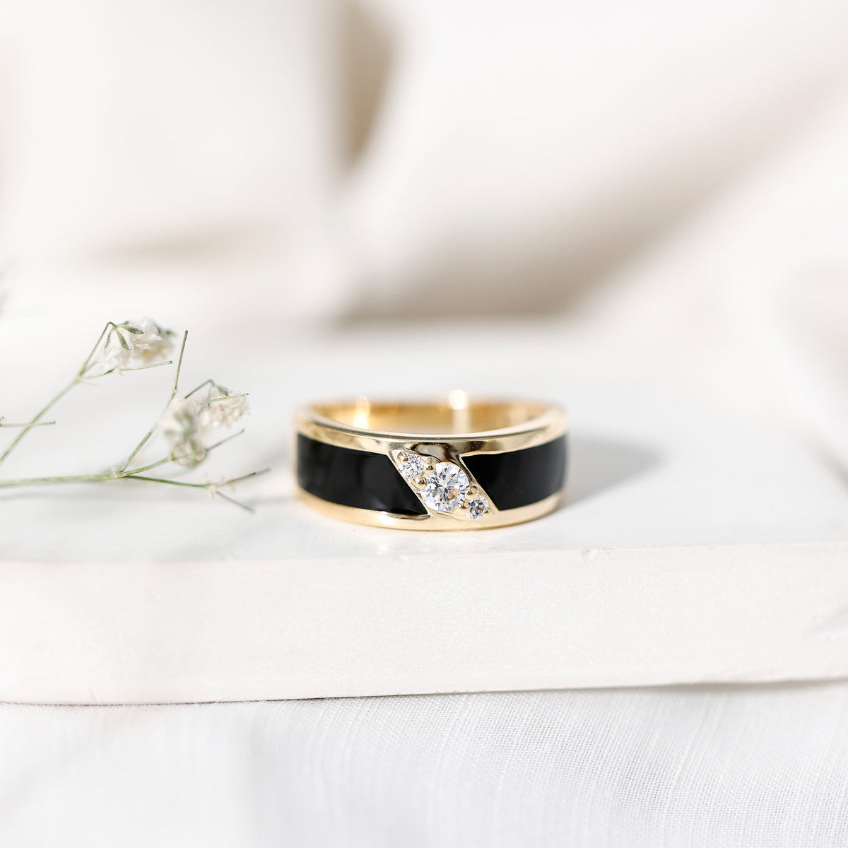 Certified Lab Grown Diamond Mens Wedding Band With Enamel