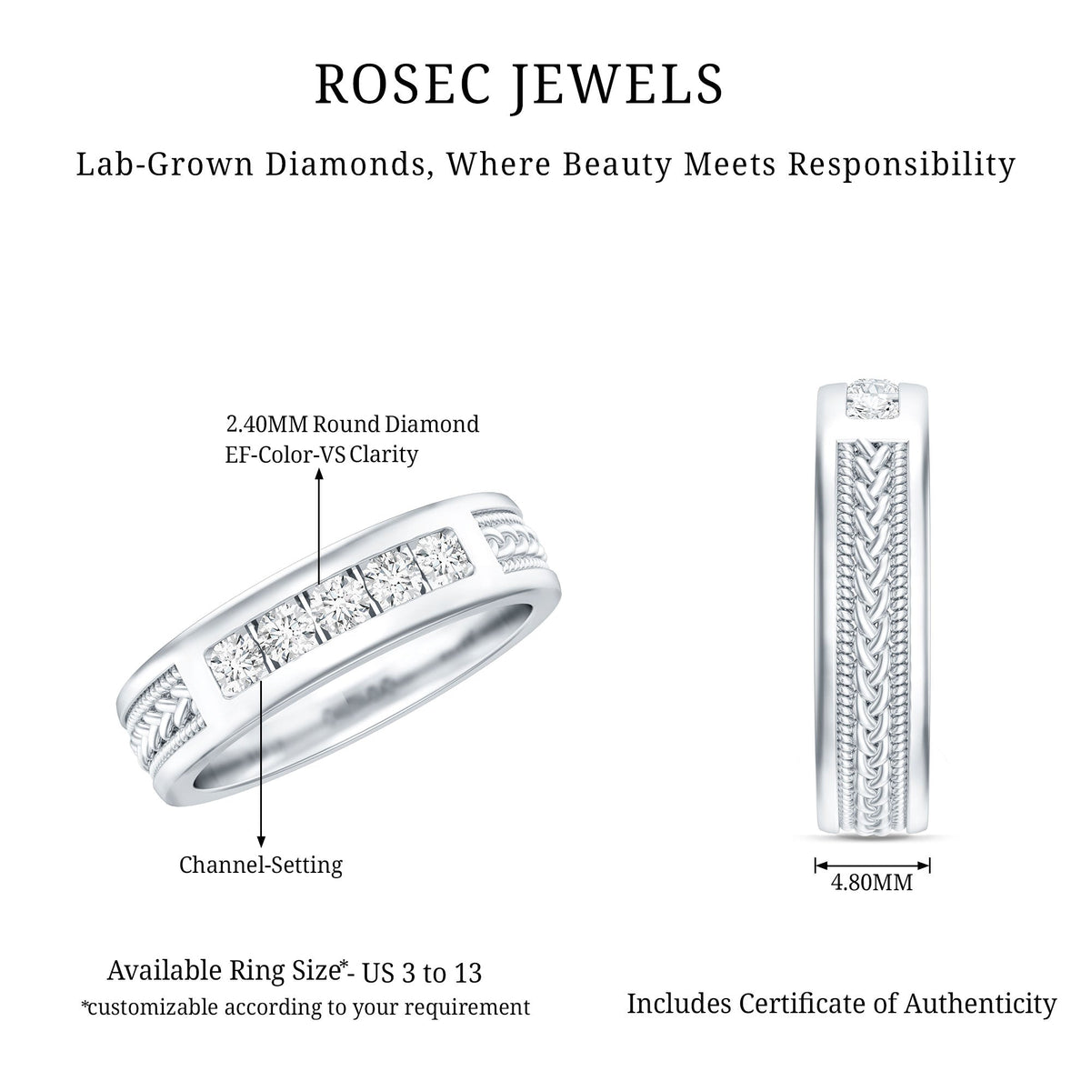 Lab Grown Diamond Mens Wedding Band Ring